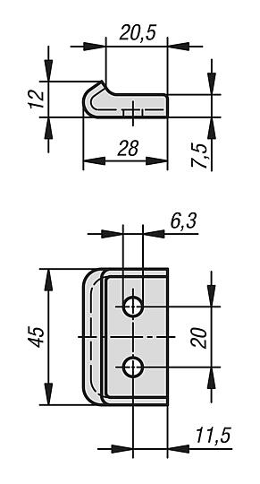 Catch plates for latches with adjustable metal plate hooks for up to 4000N, long version