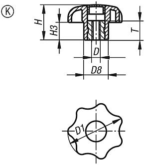 Star grips antistatic similar to DIN 6336, internal thread, Form K