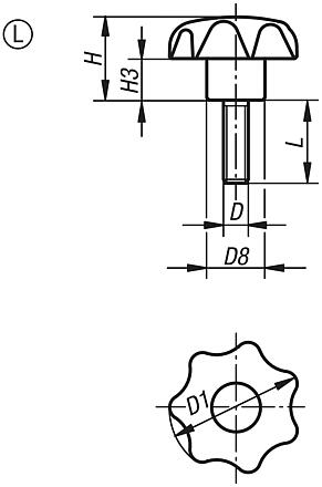 Star grips antistatic similar to DIN 6336, external thread, Form L 