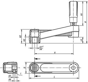 Crank handles with revolving cylinder grip, locating hole without slot - inch