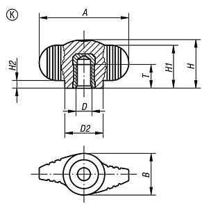 Wing grips "Miniwing" antistatic with internal thread
