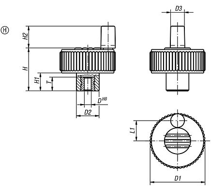 Knurled knobs with grip, Form H, without cross hole