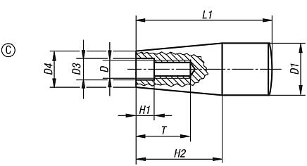 Taper grip plastic (thermoset) with moulded thread, Form C