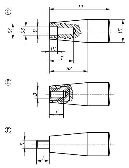 Taper grips, plastic (thermoset)