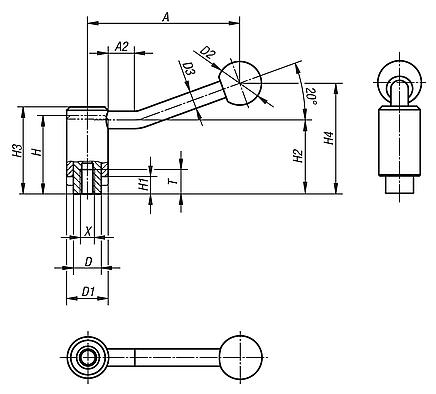 Tension levers, safety, internal thread