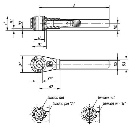 Ratchet levers with reamed hole
