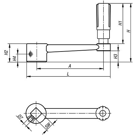 Crank handles revolving grip, square socket