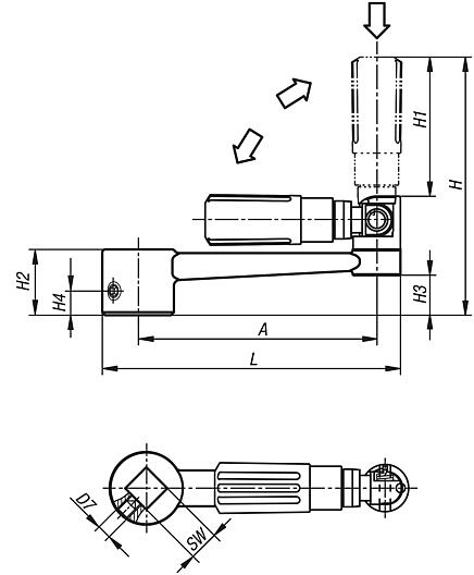 Crank handles aluminium with safety grip and square socket