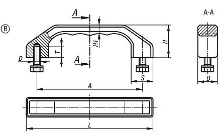 Pull handles, stainless steel, slanted both sides, mounting from the rear