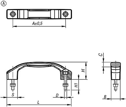 Pull handles, painted aluminium, mounted from front