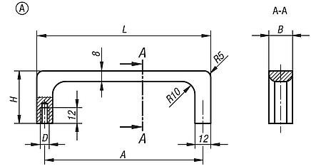 Pull handles, aluminium, narrow with unchanged width