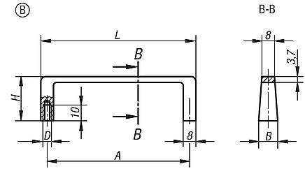 Pull handles, aluminium, narrow with modified width