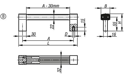 Tubular handles, aluminium with aluminium grip legs, Form B