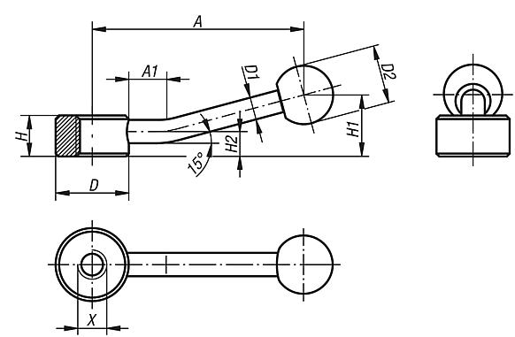 Tension levers with internal thread