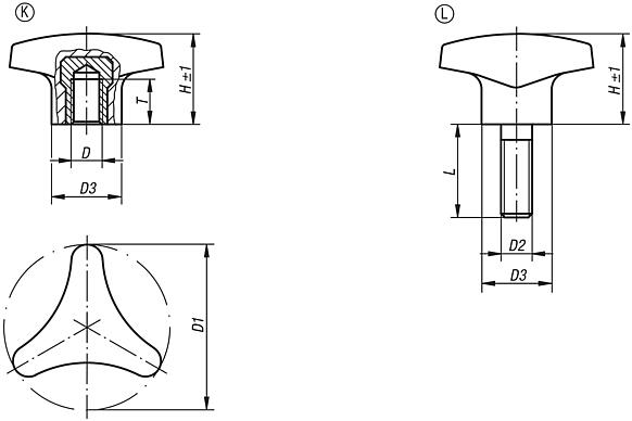 Triangular grips with high collar