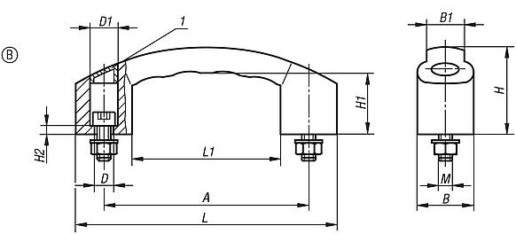 Pull handles, Form B, with cap