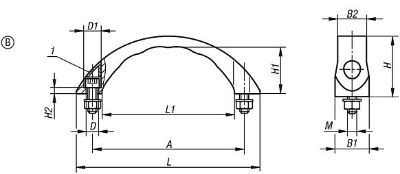 Pull handle, Form B, without baseplate