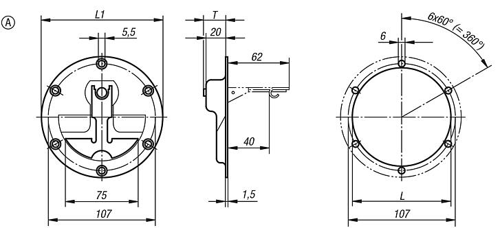Recessed handles Form A, fold-down, stainless steel