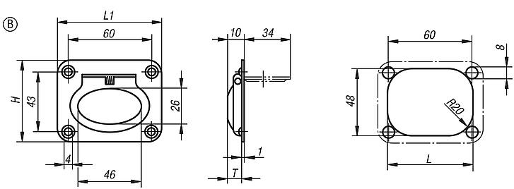 Recessed handles Form B, fold-down, stainless steel