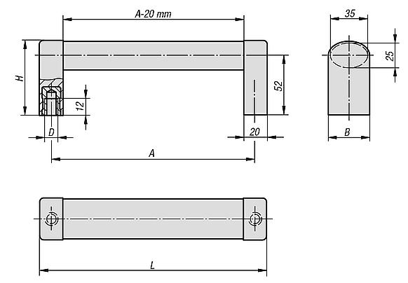 Tubular handles, aluminium with plastic grip legs