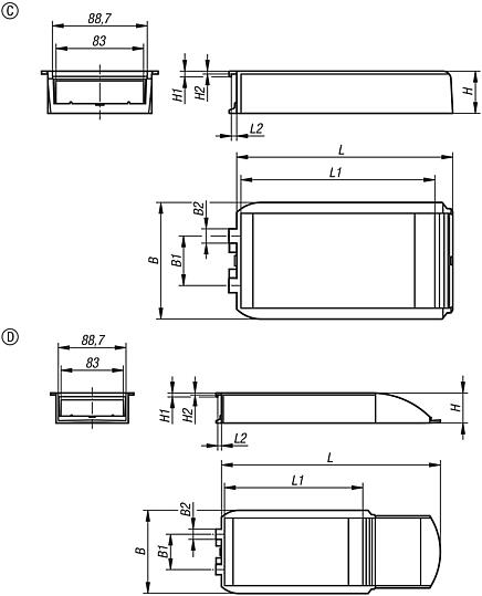 Clip-in bins, antistatic plastic for mounting profiles