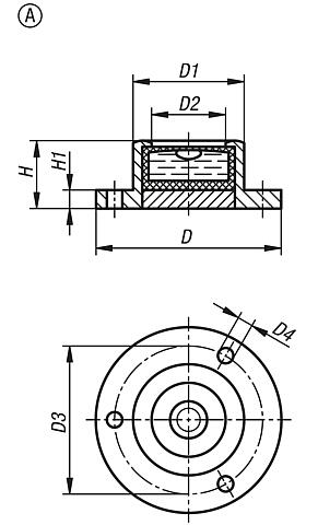 Bullseye levels in frame to screw on, Form A with screw-on flange