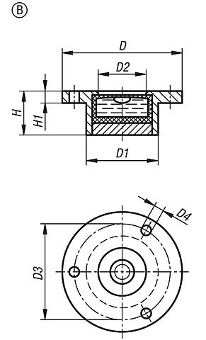Bullseye levels in frame to screw on, Form B with flange