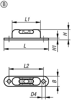 Tubular bubble levels with frame to screw on, Form B, three sight glasses