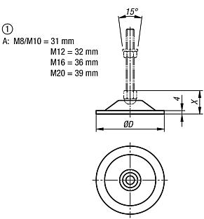 Levelling feet platessteel or stainless steel, Form A