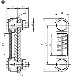 Oil level gauges, Form B, with thermometer