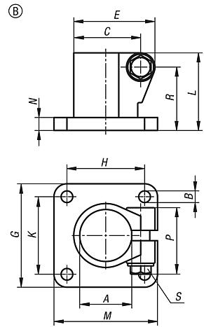 Tube clamps base, stainless steel, Form B