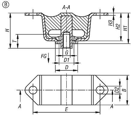 Rubber-metal overhead element, Form B, internal thread