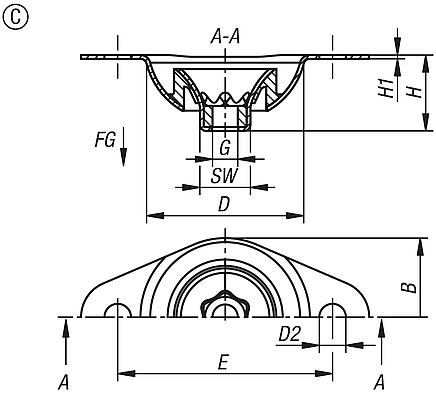 Rubber-metal overhead element, Form C, internal thread