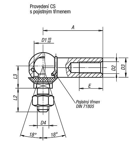 Úhlové klouby z nerezové oceli, podobné DIN 71802, tvar CS, s těsnicí krytkou
