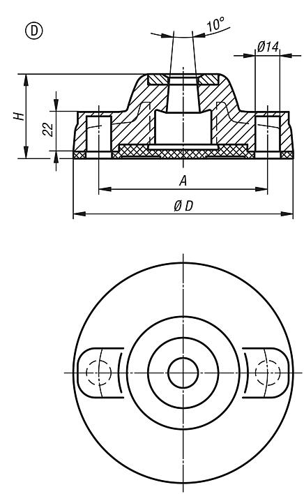 Levelling feet plates, plastic, heavy-duty version, Form D