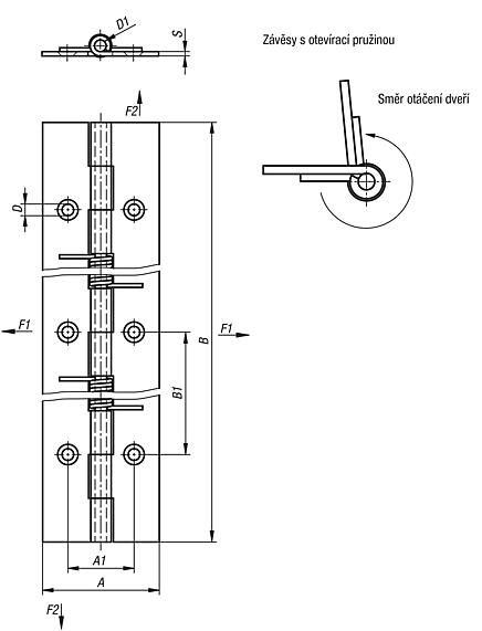 Pružinové závěsy z oceli nebo nerezové oceli 180 mm, pružina otevírací