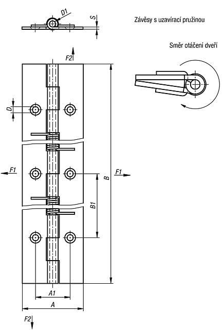 Pružinové závěsy z oceli nebo nerezové oceli 180 mm, pružina otevírací