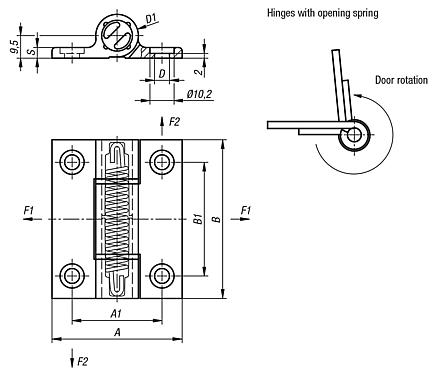 Spring hinges aluminium profile, 1.3 Nm, spring open