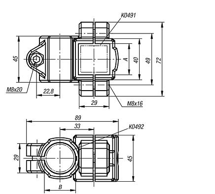 Tube clamps, cross, plastic