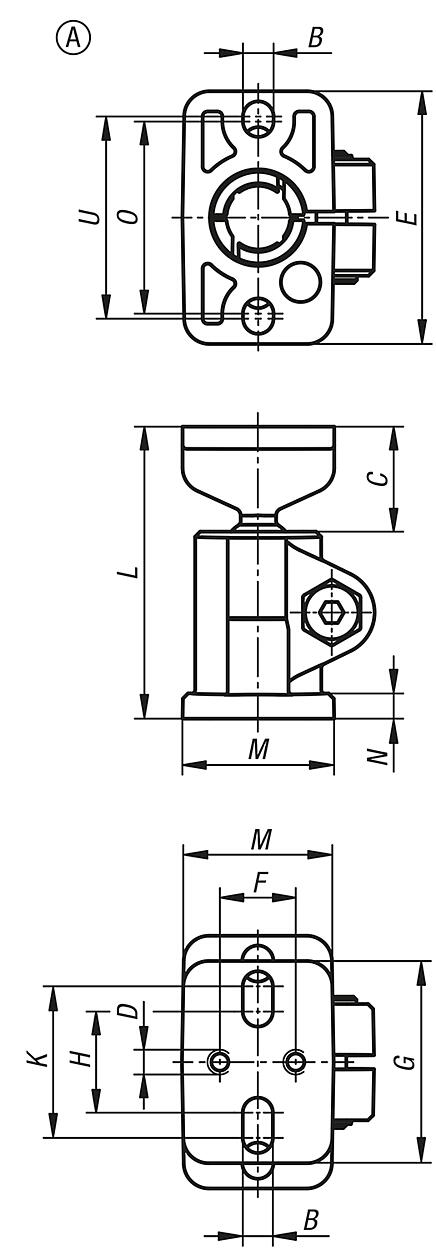Tube clamps base, aluminium with ball joint, Form A