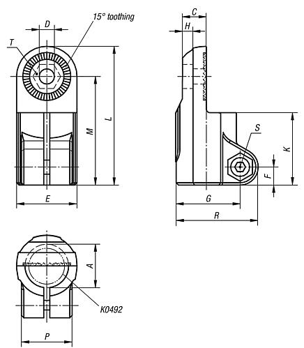 Tube clamps swivel half, sunken teeth, plastic