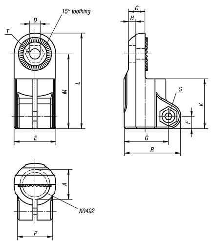 Tube clamps swivel half, raised teeth, plastic
