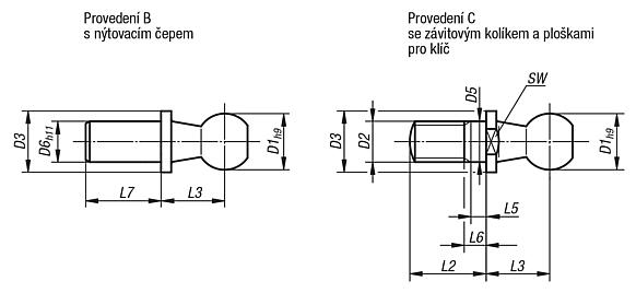 Kulové čepy pro úhlové klouby DIN 71803