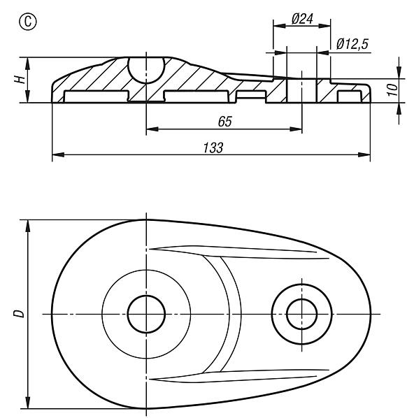 Swivel feet plates extended, plastic, Form C