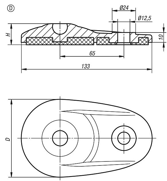 Swivel feet plates extended, plastic, Form D