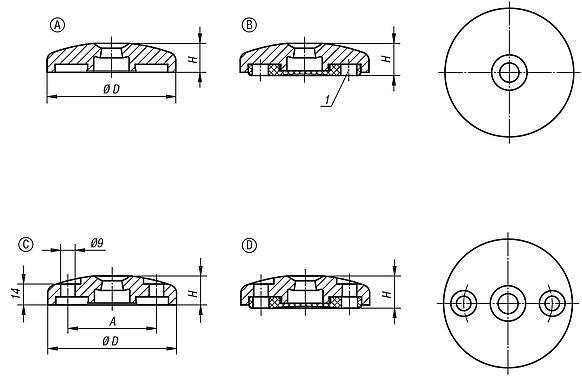Levelling feet platesdie-cast zinc or stainless steel 