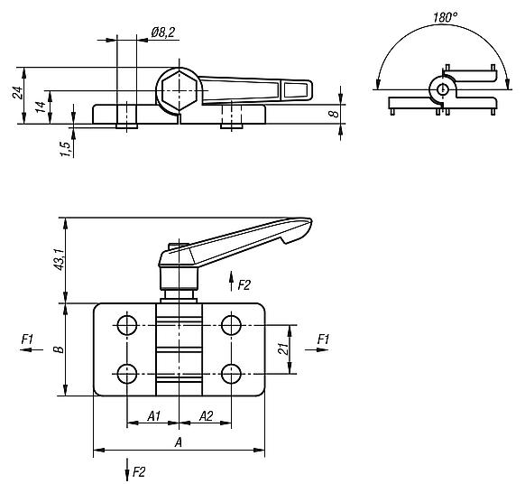 Hingesdie-cast zinc, with locking lever