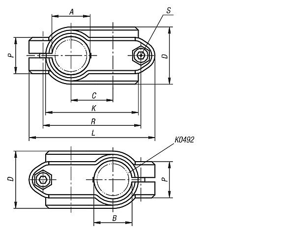 Tube clamps, cross, plastic
