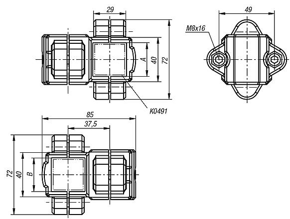 Tube clamps, cross, plastic