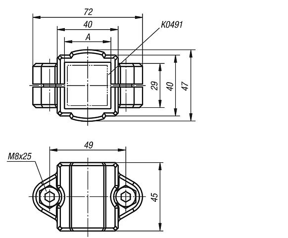 Tube clamps, straight, plastic
